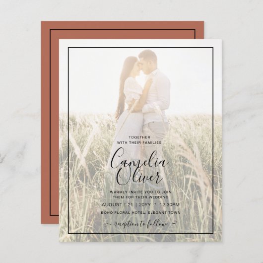 BUDGETの結婚フォトオーバーレイ招待状 (正面/裏面)