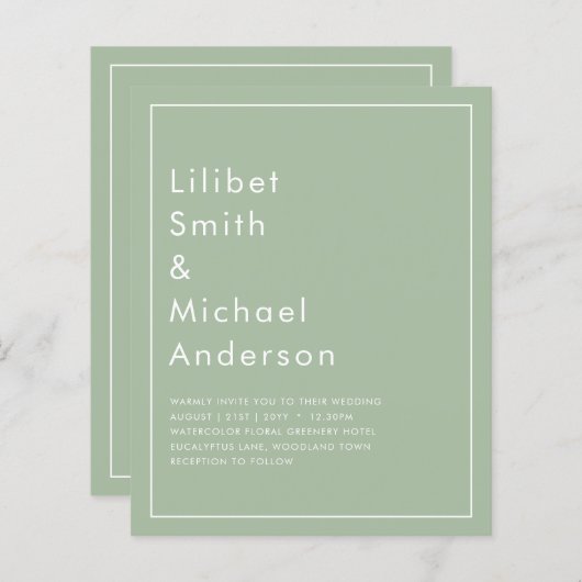 BUDGETの結婚Sage Apple Greenモノクロ文字 (正面/裏面)