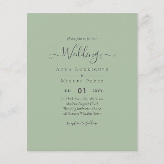 BUDGETの結婚Sage Apple Greenモノクロ文字 チラシ (正面)