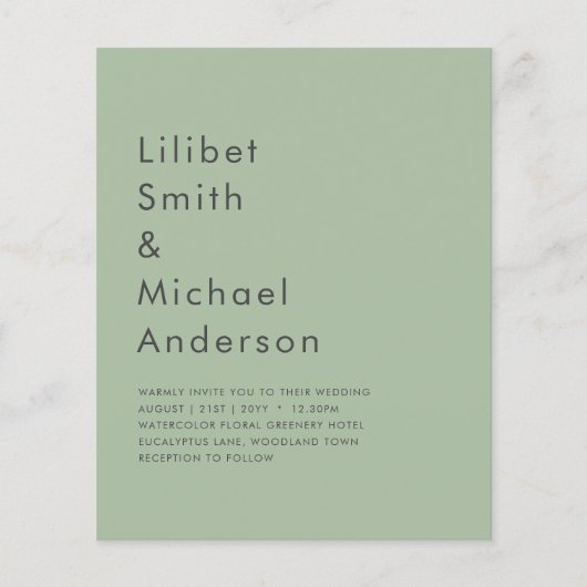 BUDGETの結婚Sage Apple Greenモノクロ文字 チラシ (正面)