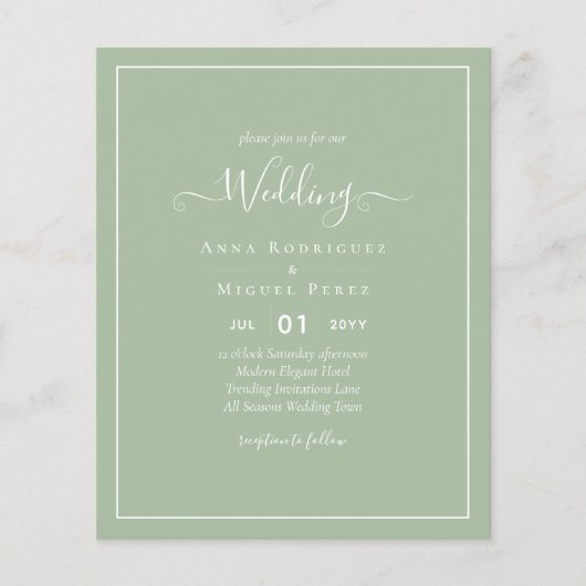 BUDGETの結婚Sage Apple Greenモノクロ文字 チラシ (正面)