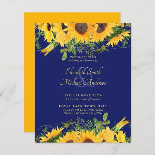 BUDGETひまわり素朴をテーマにした結婚式の招待 (正面/裏面)