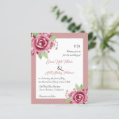 BUDGETほこりっぽいピンクのバラQRコード結婚式招待状 (スタンド正面)