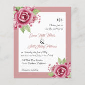 BUDGETほこりっぽいピンクのバラQRコード結婚式招待状 (正面)