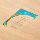 BUDGETアクリル結婚ターコイズ金ゴールドティール(緑がかった色)アゲート アクリル招待状 (レイダウン)