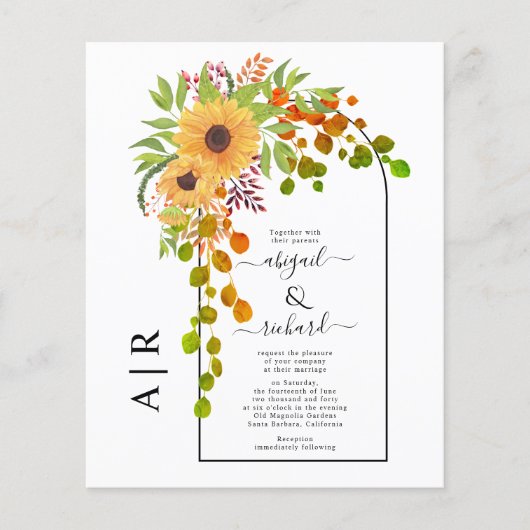 BUDGETアーチアンドサンフラワー秋の結婚式招待 (正面)