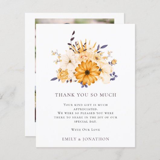 BUDGETイエロー花模様結婚引用文の3枚感謝してい写真 (正面/裏面)