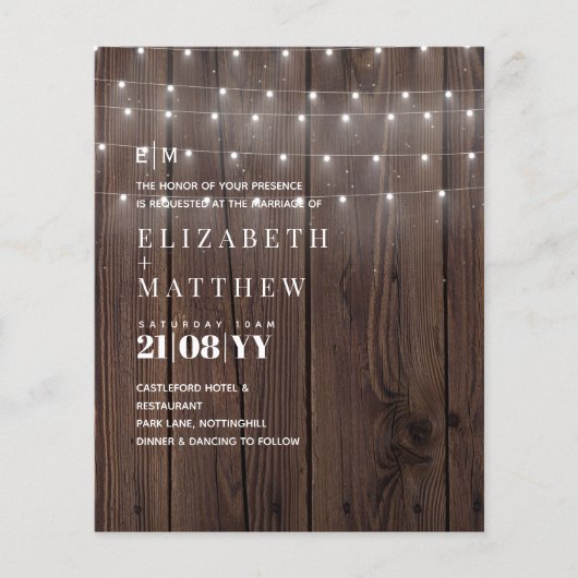 BUDGETウッドラ素朴ンドのライトウェディング招待状 (正面)