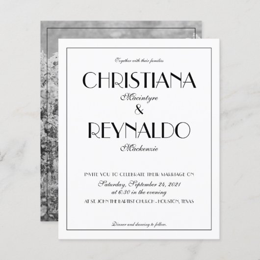 BUDGETエレガントタイポグラフィアールデコ結婚写真 (正面/裏面)