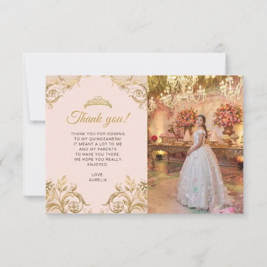 BUDGETエレガント赤面ピンク金ゴールド写真キンセアニラ ノートカード (正面)