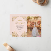 BUDGETエレガント赤面ピンク金ゴールド写真キンセアニラ ノートカード (正面/裏面インサイチュ)