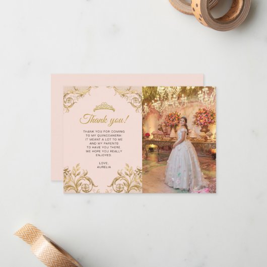 BUDGETエレガント赤面ピンク金ゴールド写真キンセアニラ ノートカード (正面/裏面インサイチュ)