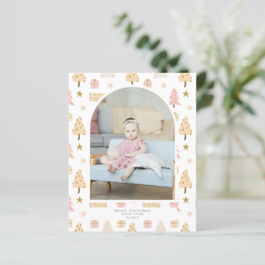 BUDGETクリスマスツリーピンクの写真パーソナライズされた (スタンド正面)