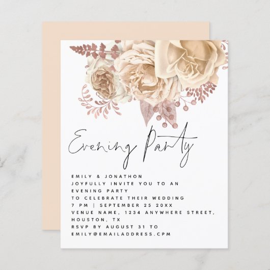 BUDGETクリーム花模様結婚ズ夕べパーティー招待状 (正面/裏面)