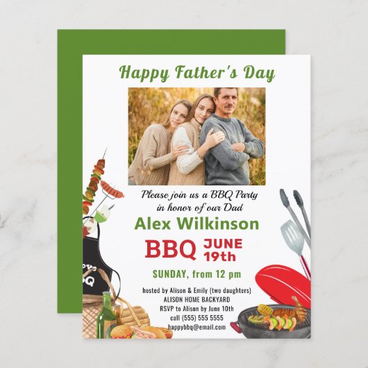 BUDGETグリーンファーザーズデイ写真BBQ招待状 (正面/裏面)