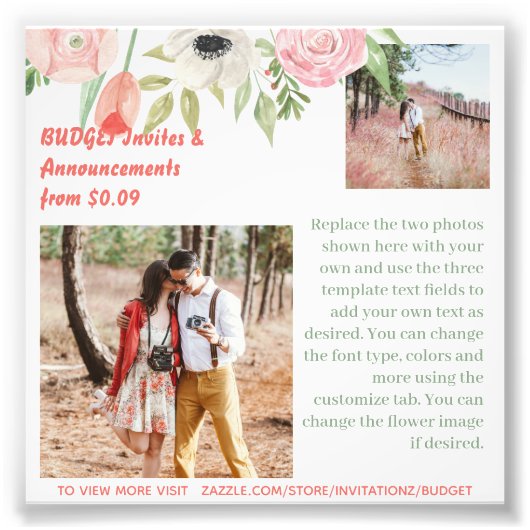 BUDGETコーラルピンクフラワーズフォト文字テンプレート フォトプリント            (正面)