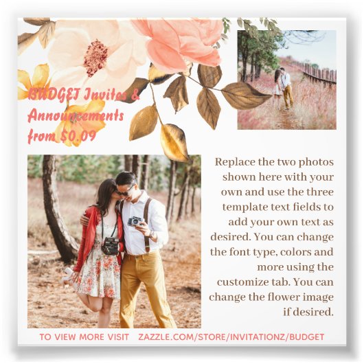 BUDGETコーラルピンクフラワーズフォト文字テンプレート フォトプリント (正面)