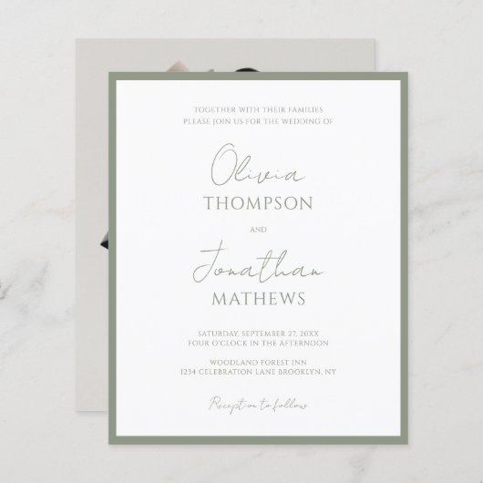 BUDGETシンプル Sage Green Script写真結婚の (正面/裏面)