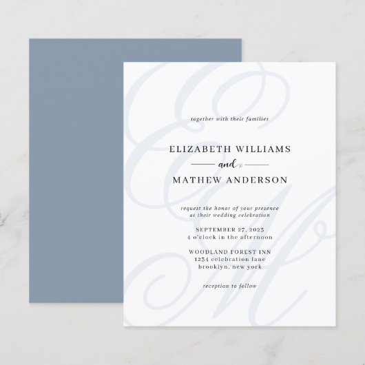 BUDGETスクリプエレガントトほこりっぽいブルーモノグラム結婚の (正面/裏面)