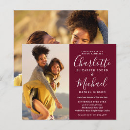 Budgetスクリプトの写真Burgundy結婚式招待状