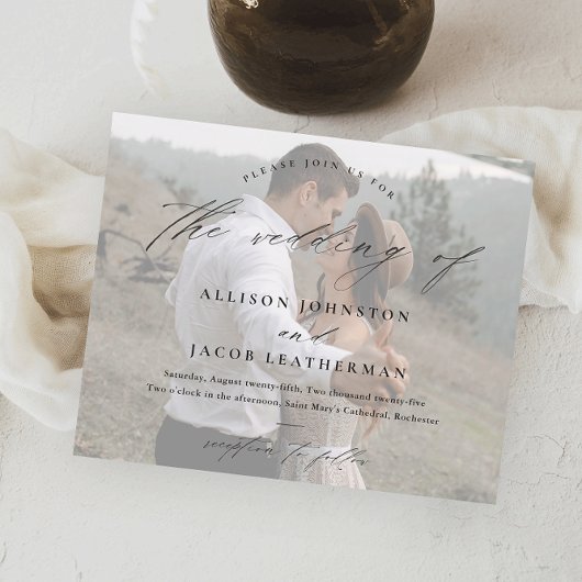 Budgetスクリプトエレガントのフォト結婚式招待状