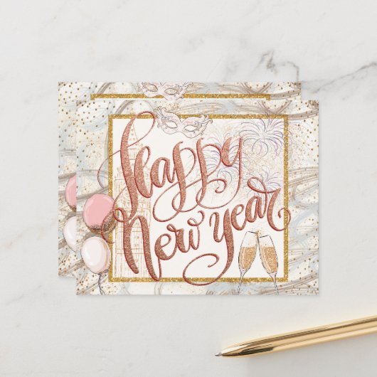 BUDGETスクリプトシャンパンバルーン新年おめでとう (正面/裏面インサイチュ)