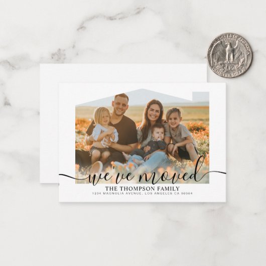 BUDGETスクリプト引っ越しました写真新しいホーム移動 ノートカード (正面/裏面インサイチュ)