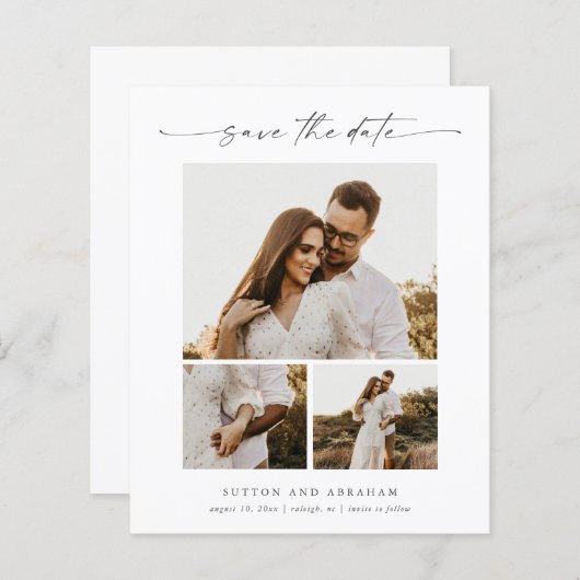 Budgetスクリプト3写真結婚式Save the Date Card (正面/裏面)