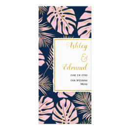 BUDGETトロピカルピンク、ネイビー結婚ブルーのメニューカード ラックカード