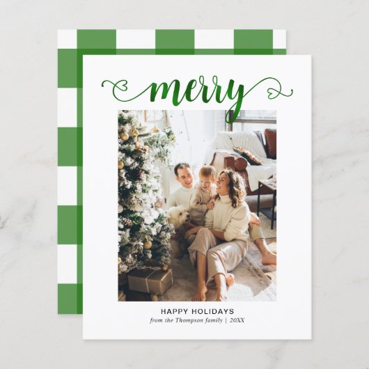 BUDGETハート緑のメリースクリプト写真クリスマス (正面/裏面)