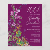 BUDGETパープルイエローフローラ100番目の誕生日招待状 (正面)