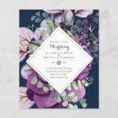 BUDGETパープルブルーフローラ結婚式招待状 (正面)
