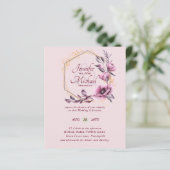 BUDGETパープル金ゴールドフローラ結婚式招待状 (スタンド正面)