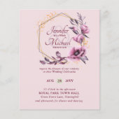 BUDGETパープル金ゴールドフローラ結婚式招待状 (正面)