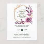 BUDGETパープル金ゴールドフローラ結婚式招待状 (正面)