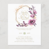 BUDGETパープル金ゴールドフローラ結婚式招待状 (正面)