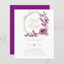 BUDGETパープル金ゴールドフローラ結婚式招待状