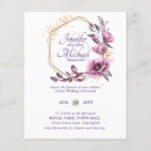 BUDGETパープル金ゴールドフローラ結婚式招待状 (正面)