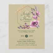 BUDGETパープル金ゴールドフローラ結婚式招待状 (正面)