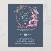 BUDGETパープル金ゴールドフローラ結婚式招待状 (正面)