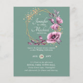 BUDGETパープル金ゴールドフローラ結婚式招待状 (正面)