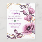 BUDGETパープル金ゴールドフローラ結婚式招待状 (正面)