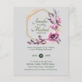 BUDGETパープル金ゴールドフローラ結婚式招待状 (正面)