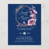 BUDGETパープル金ゴールドフローラ結婚式招待状 (正面)