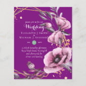 BUDGETパープル金ゴールドフローラ結婚式招待状 (正面)