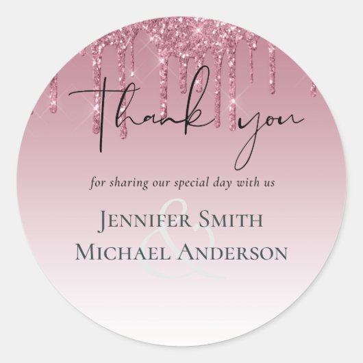 BUDGETピンクグリッター結婚ズ ラウンドシール (正面)