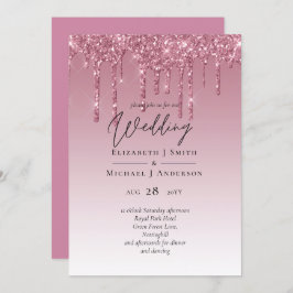 BUDGETピンクグリッター結婚式招待状