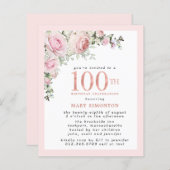BUDGETピンクフローラ100番目の誕生日招待状 (正面/裏面)