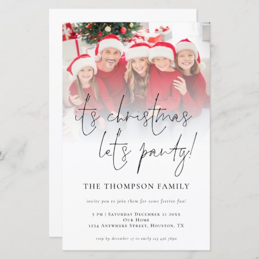 BUDGETフォトオーバーレイクリスマスプレゼントパーティー招待状 (正面/裏面)