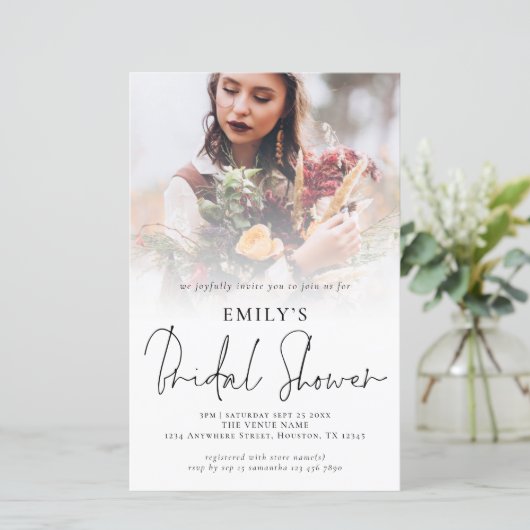 Budgetフォトオーバーレイスクリプトブライダルシャワー招待状 (スタンド正面)